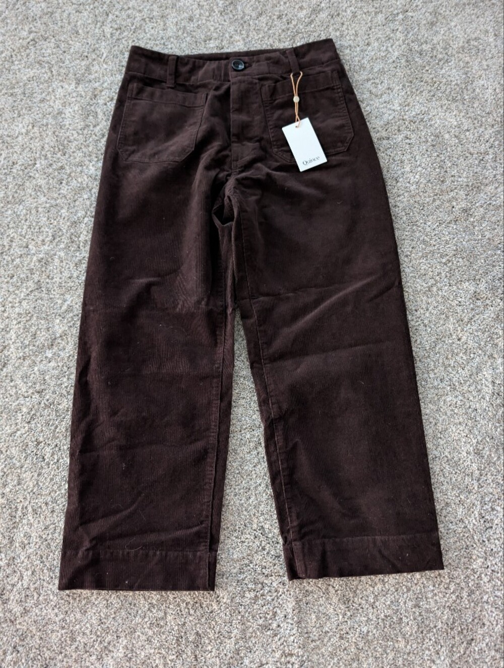 Quince NWT Stretch Courdoroy Cropped Wide Leg Size 8 Patch Pockets Brown